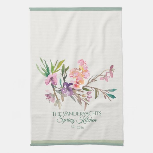 Personalized Spring Floral Watercolor Botanical  キッチンタオル (縦)