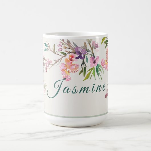 Personalized Spring Floral Watercolor Botanical コーヒーマグカップ (中央)