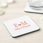 Personalized Square Coaster with Initials and Hear コースター
