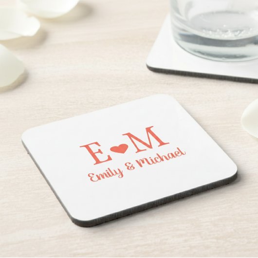 Personalized Square Coaster with Initials and Hear コースター