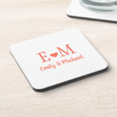 Personalized Square Coaster with Initials and Hear コースター (左側)