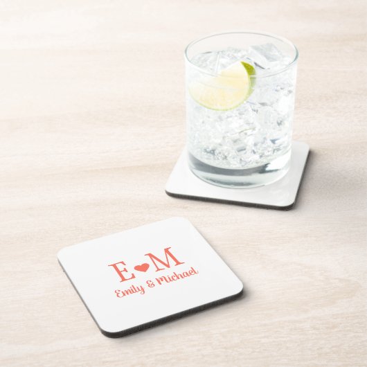 Personalized Square Coaster with Initials and Hear コースター (右側)