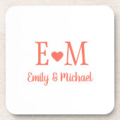 Personalized Square Coaster with Initials and Hear コースター (正面)