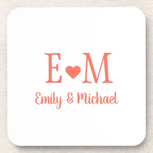 Personalized Square Coaster with Initials and Hear コースター (正面)