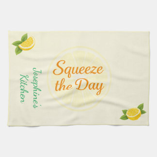 Personalized Squeeze the Day Lemon Kitchen Towel キッチンタオル