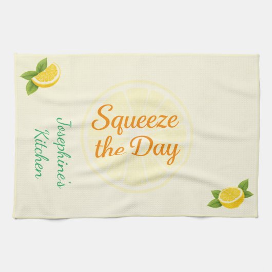 Personalized Squeeze the Day Lemon Kitchen Towel キッチンタオル (横)