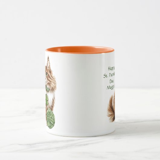 Personalized St. Patrick’s Day Long-Haired Cat Mug マグカップ (中央)