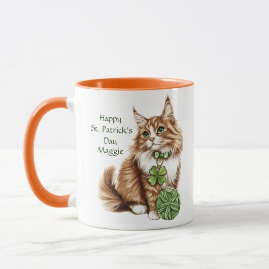 Personalized St. Patrick’s Day Long-Haired Cat Mug マグカップ (左)