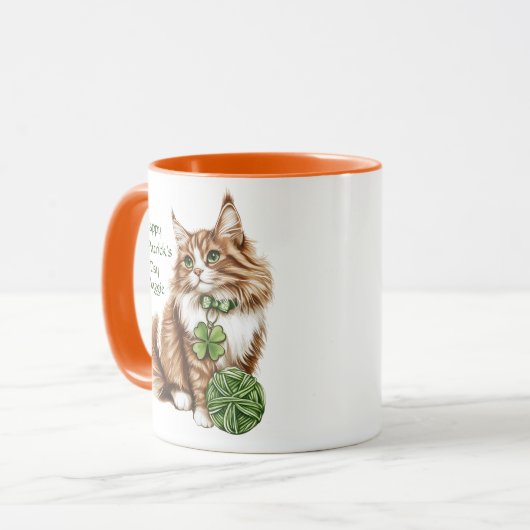 Personalized St. Patrick’s Day Long-Haired Cat Mug マグカップ (正面左)