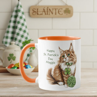 Personalized St. Patrick’s Day Long-Haired Cat Mug マグカップ