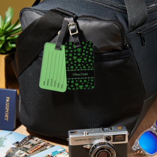 Personalized St. Patrick’s Day Shamrock on Black ラゲッジタグ (正面&裏面)