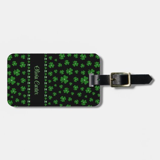 Personalized St. Patrick’s Day Shamrock on Black ラゲッジタグ (正面横)