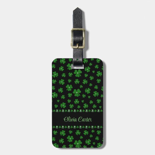 Personalized St. Patrick’s Day Shamrock on Black ラゲッジタグ (正面縦)