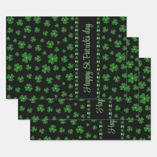Personalized St. Patrick’s Day Shamrock on Black ラッピングペーパーシート