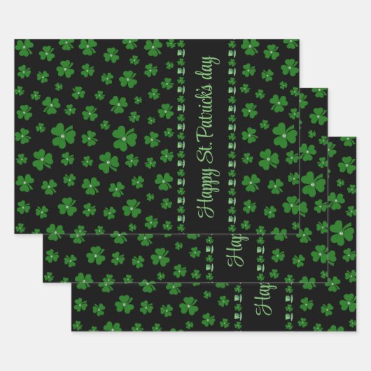 Personalized St. Patrick’s Day Shamrock on Black ラッピングペーパーシート (セット)