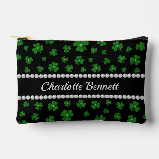 Personalized St. Patrick’s Day Shamrock with Pearl アクセサリーポーチ (正面)