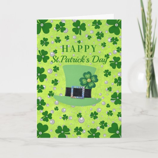 Personalized St. Patrick’s Day Shamrock with Pearl カード (正面)