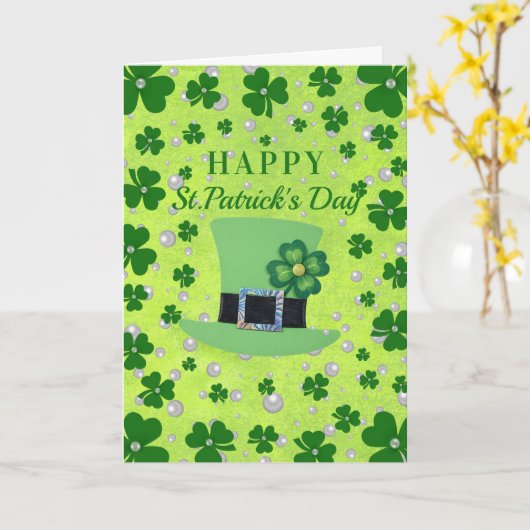 Personalized St. Patrick’s Day Shamrock with Pearl カード (黄色い花)