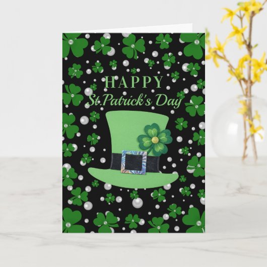 Personalized St. Patrick’s Day Shamrock with Pearl カード (黄色い花)