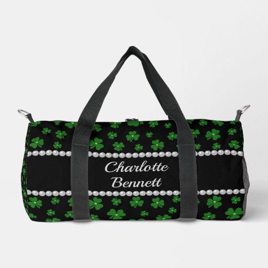 Personalized St. Patrick’s Day Shamrock with Pearl ダッフルバッグ (正面)