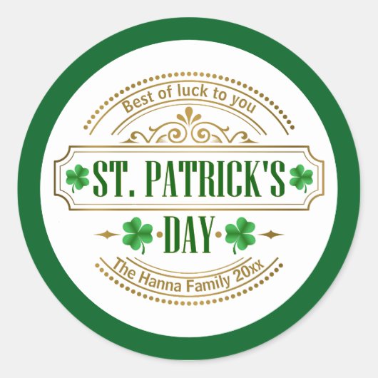Personalized St. Patrick's Day I Luck of the Irish ラウンドシール (正面)
