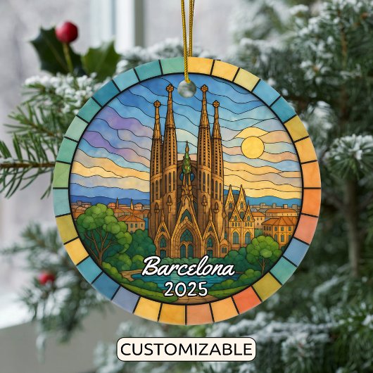Personalized Stained Glass Barcelona Ornament セラミックオーナメント