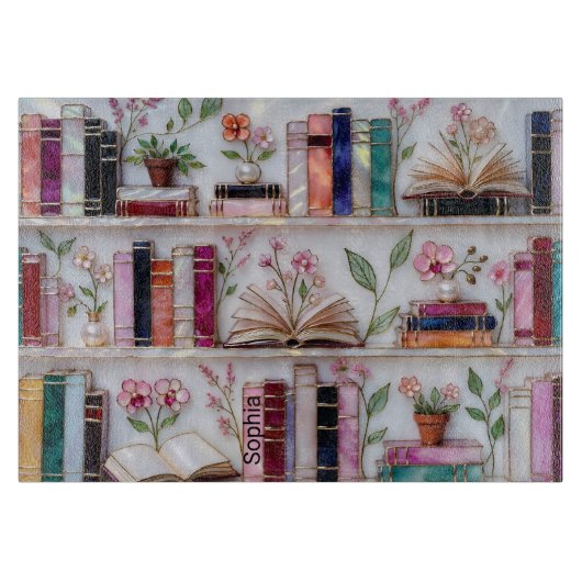 Personalized Stained Glass Bookshelf Cutting Board カッティングボード (正面)
