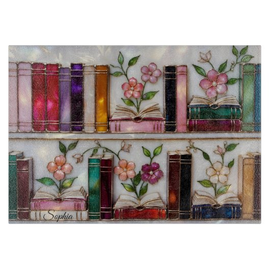 Personalized Stained Glass Bookshelf Cutting Board カッティングボード (正面)