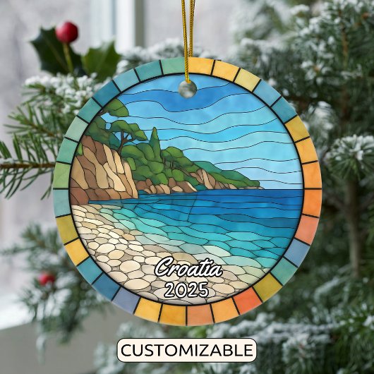 Personalized Stained Glass Croatia Ornament セラミックオーナメント