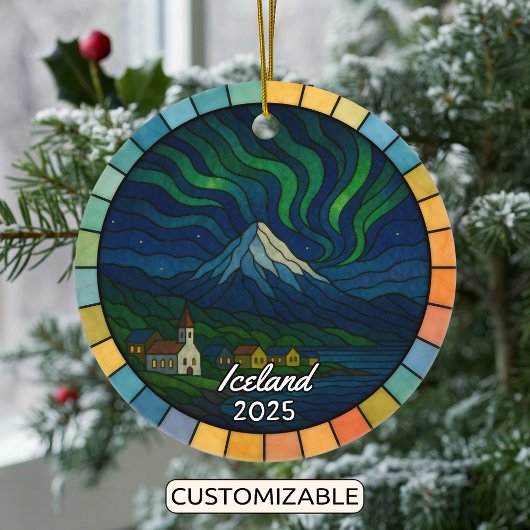 Personalized Stained Glass Iceland, Europe セラミックオーナメント