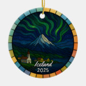 Personalized Stained Glass Iceland, Europe セラミックオーナメント (正面)
