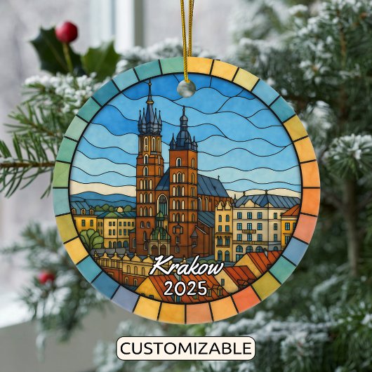 Personalized Stained Glass Krakow Ornament, Poland セラミックオーナメント