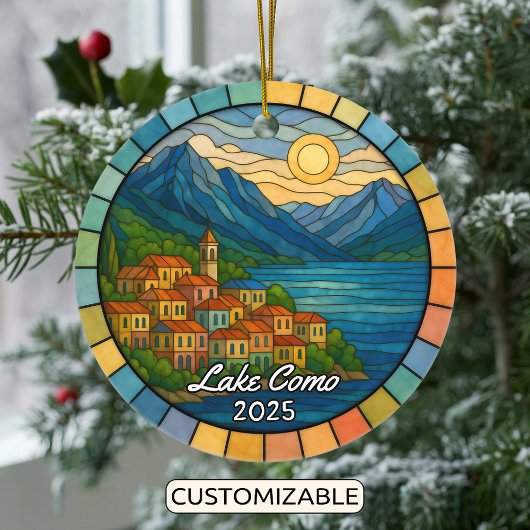 Personalized Stained Glass Lake Como, Italy セラミックオーナメント