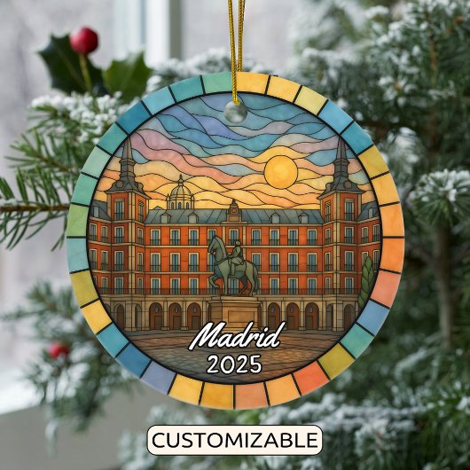 Personalized Stained Glass Madrid Ornament, Spain セラミックオーナメント