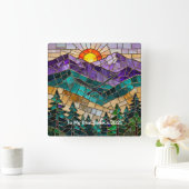 Personalized Stained Glass Mountain Wall Clock スクエア壁時計 (ホーム)