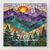 Personalized Stained Glass Mountain Wall Clock スクエア壁時計 (正面)