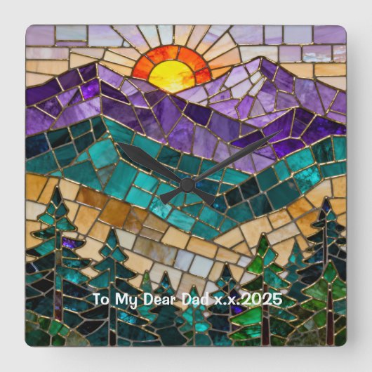 Personalized Stained Glass Mountain Wall Clock スクエア壁時計 (正面)