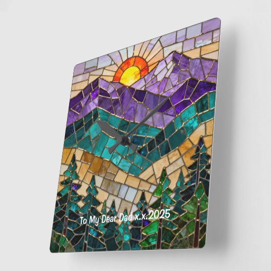 Personalized Stained Glass Mountain Wall Clock スクエア壁時計 (傾斜)