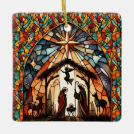Personalized Stained Glass Nativity Scene Christma セラミックオーナメント