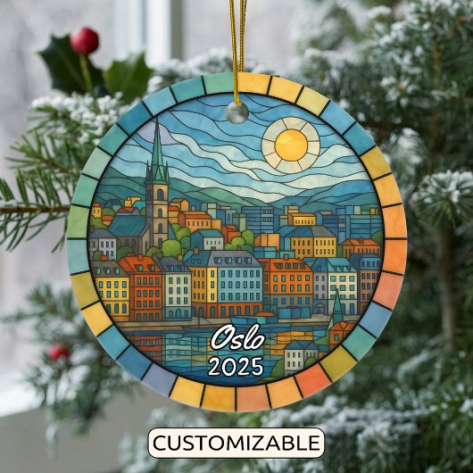 Personalized Stained Glass Oslo Ornament, Norway セラミックオーナメント