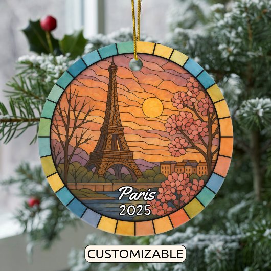 Personalized Stained Glass Paris Ornament, France セラミックオーナメント