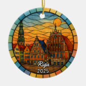 Personalized Stained Glass Riga Ornament, Latvia セラミックオーナメント (正面)