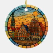 Personalized Stained Glass Riga Ornament, Latvia セラミックオーナメント (裏面)