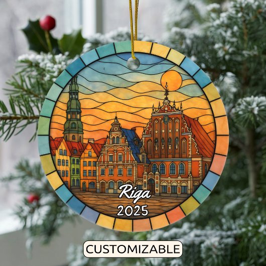 Personalized Stained Glass Riga Ornament, Latvia セラミックオーナメント