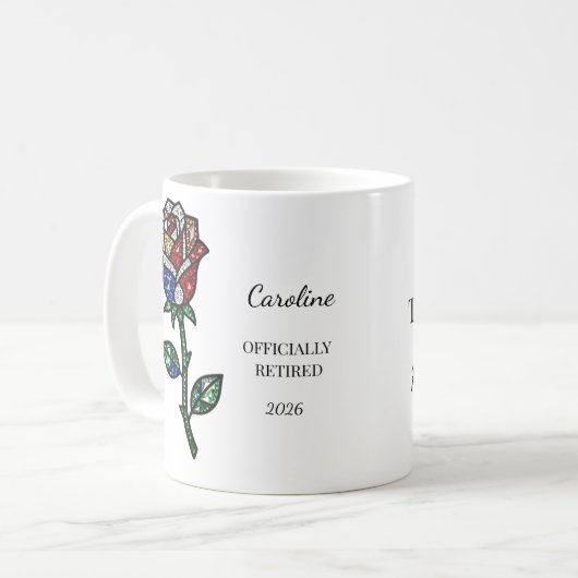 Personalized Stained Glass Rose Retirement Mug  コーヒーマグカップ (正面左)