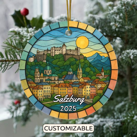 Personalized Stained Glass Salzburg, Austria セラミックオーナメント