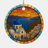 Personalized Stained Glass Santorini, Greece セラミックオーナメント (裏面)