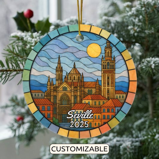 Personalized Stained Glass Seville Ornament, Spain セラミックオーナメント