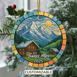 Personalized Stained Glass Swiss Alps, Switzerland セラミックオーナメント