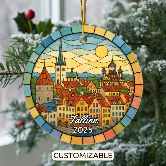 Personalized Stained Glass Tallinn, Estonia セラミックオーナメント